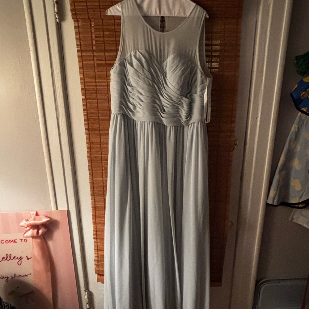 Light Blue Sleeveless Mesh Bridesmaid Dress Azazie